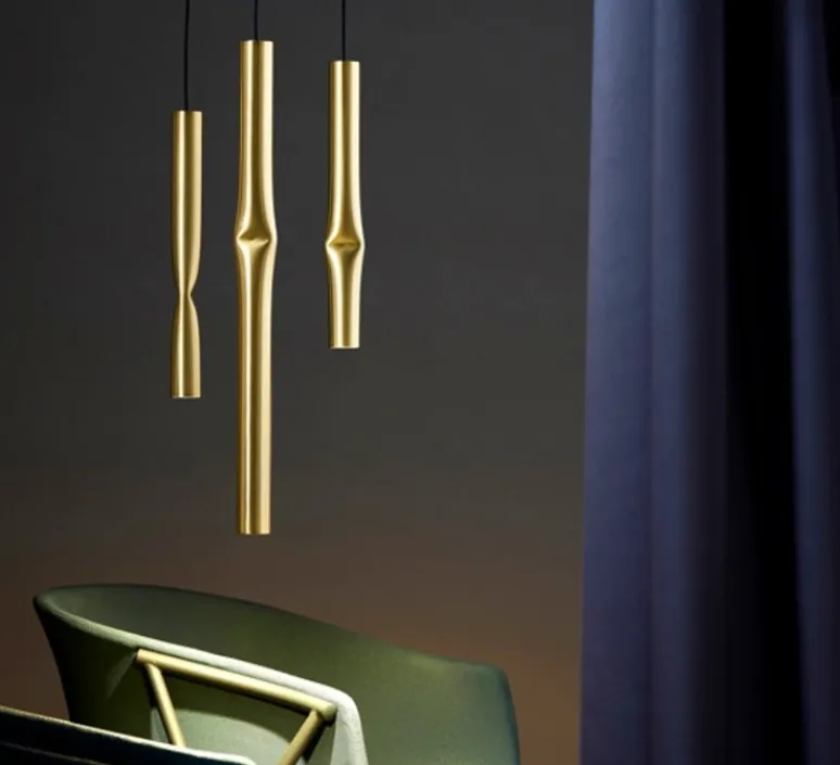 Suspension*Estiluz Suspension, Flow, A-3734, , rosace noire, LED, 2700k, 565 lm, Ø3,5cm, H32cm - or satiné