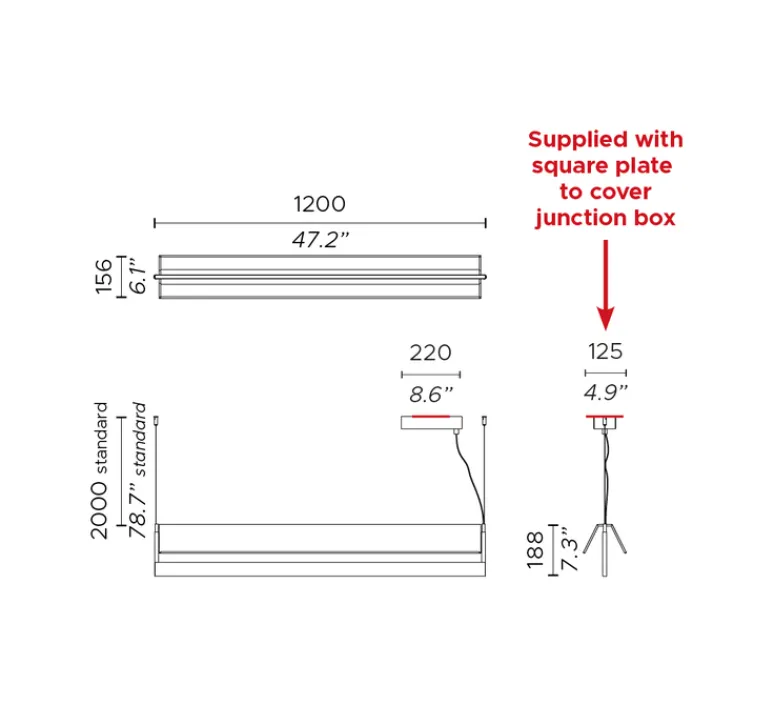 Suspension*Contardi Suspension, Fly 120, , LED, dim, 2700K, 4800 lm, L120cm, H18,8cm - nickel doré satiné, blanc