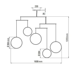 Suspension, Focus x5, blanc, LED, dim, 2700K, 3180 lm, L160,8cm, H131cm - DCW éditions Paris