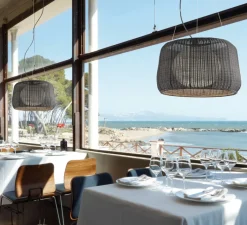 Suspension*Bover Suspension, Fora S, , IP66, LED, dim, 2700K, 2064 lm, Ø50cm, H30cm - marron graphite, abat-jour rotin