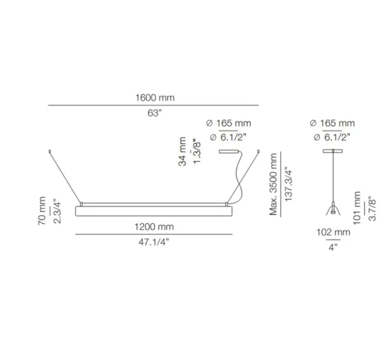 Suspension*Estiluz Suspension, Gada T-3925S, , L120cm, H7cm - blanc