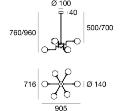 Suspension*Stilnovo Suspension, Galassia, , L90,5cm, H96cm - blanc et or