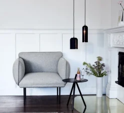 Suspension*Woud Suspension, Gap, tall, noir, intérieur laiton, LED, Ø10cm, H30cm - noir, laiton