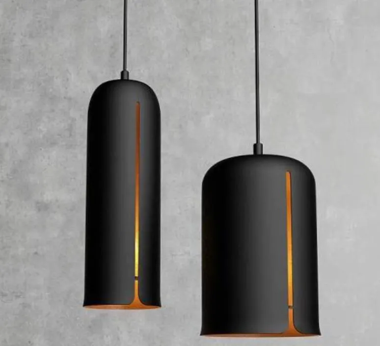 Suspension*Woud Suspension, Gap, tall, noir, intérieur laiton, LED, Ø10cm, H30cm - noir, laiton