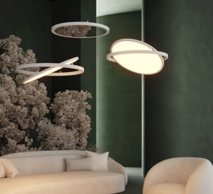 Suspension, Geometry Suspended Adjustable 672 1x, blanc, LED, dim, 3000K, 2317 lm, Ø67,2cm, H3cm - Modular