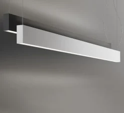 Suspension, Giano, noir, écran prismatique, IP40, LED, 3000K, 6055lm, L201,5cm, H9,8cm - Panzeri