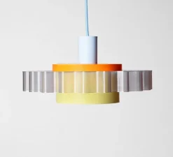 Suspension*Warren & Laetitia Suspension, Gigi N°3, câble bleu ciel, orange, jaune, Ø28cm, H14,5cm - bleu ciel, orange, jaune pastel