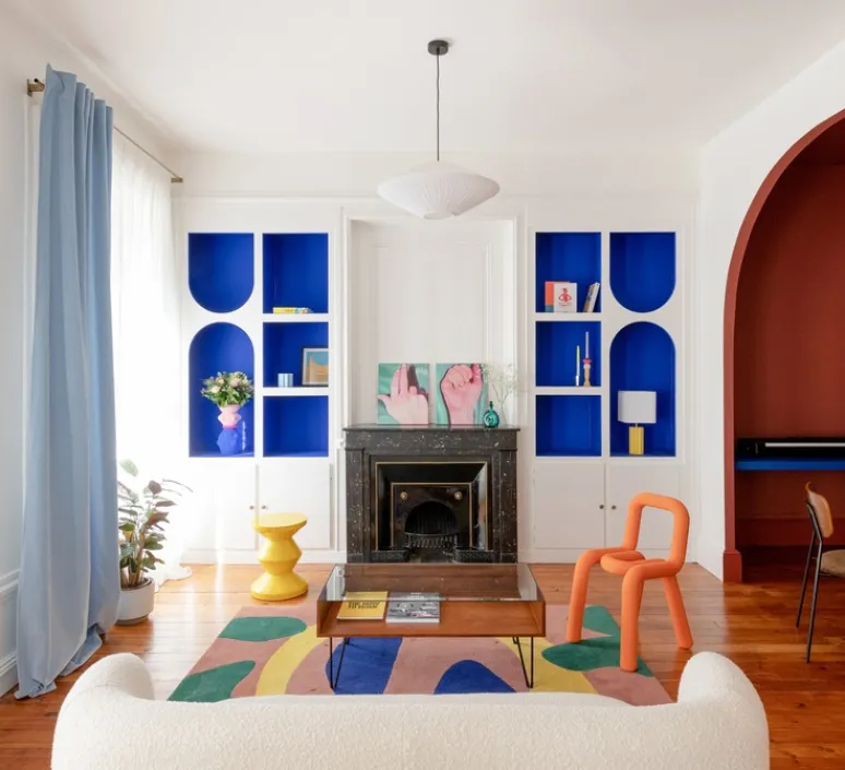 Enfants|Suspension*Warren & Laetitia Suspension, Gigi n°1, câble bleu foncé, , Ø28cm, H21,5cm - bleu, blanc, orange