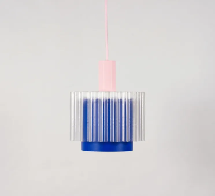 Suspension, Gigi n°4, câble rose, bleu, transparent, Ø18cm, H21cm - Warren & Laetitia