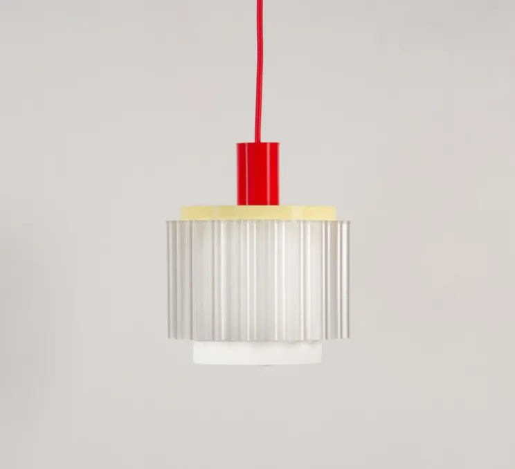 Suspension, Gigi n°4, câble rouge, jaune, blanc, Ø18cm, H21cm - Warren & Laetitia