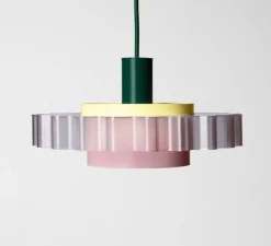 Suspension*Warren & Laetitia Suspension, Gigi N°3, câble vert forêt, jaune, rose, Ø28cm, H14,5cm - vert forêt, jaune pastel, rose