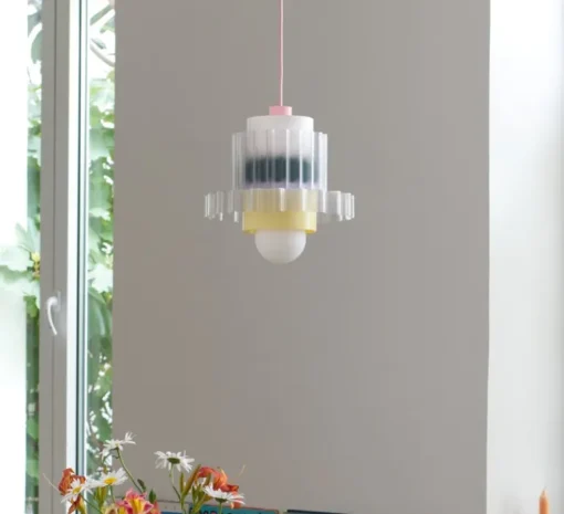 Suspension|Enfants*Warren & Laetitia Suspension, Gigi XL n°5, câble rose, jaune, lilas, vert, Ø28,5cm, H22,5cm - rose, jaune, lilas, vert, blanc