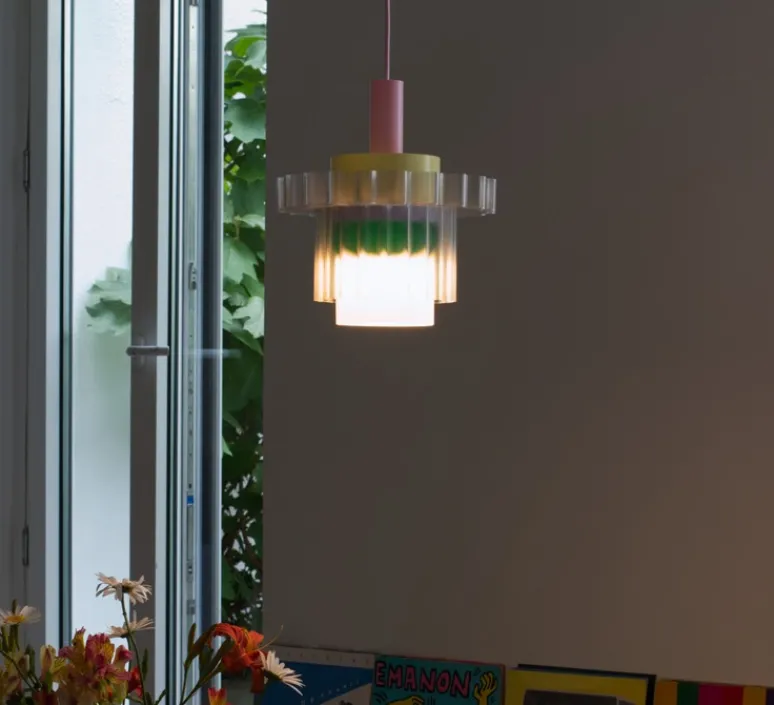 Suspension|Enfants*Warren & Laetitia Suspension, Gigi XL n°5, câble rose, jaune, lilas, vert, Ø28,5cm, H22,5cm - rose, jaune, lilas, vert, blanc