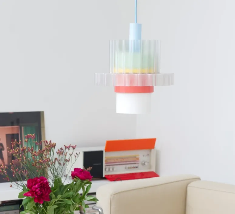 Suspension*Warren & Laetitia Suspension, Gigi XL n°5, câble bleu, pastel, Ø28,5cm, H22,5cm - multicolore