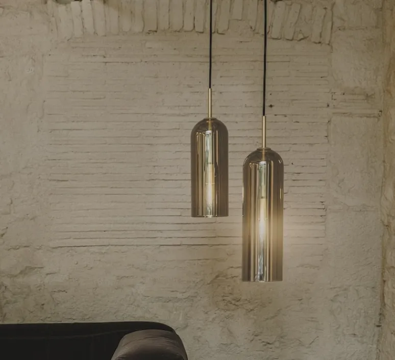 Suspension*LEDS C4 Suspension, Glam, verre noir fumé et or, Ø12cm, H38,5cm - noir et or