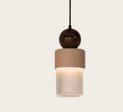 Suspension*Aromas del Campo Suspension, Glamm, C1130, , LED, dim, 2700K, 700 lm, Ø12,4cm, H30,2cm - métal noir, marbre marron, céramique silhouette