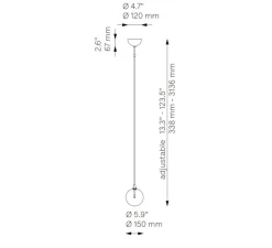 Suspension*Schwung Suspension, Glass Globe 150, brossé, verre transparent, Ø15cm, H15cm - laiton