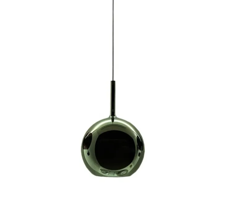 Suspension, Glo Medium, effet miroir vert, avec rosace titanium, On/Off, Ø25cm, H38cm - Penta