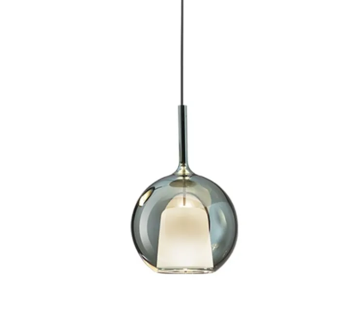 Suspension, Glo Medium, effet miroir vert, avec rosace titanium, On/Off, Ø25cm, H38cm - Penta
