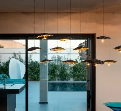 Suspension, Gold Moon, noir, or, tige en cuivre, LED, dim, 2700K, 63 lm, L20cm, H120cm - Catellani & Smith