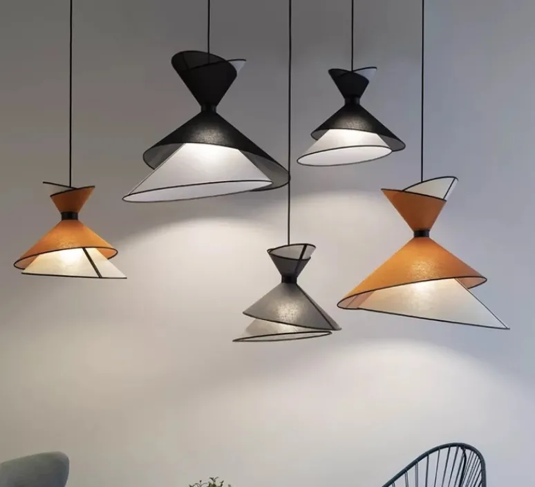 Suspension*DesignHeure Suspension, Grand Kimono, , Ø50cm, H44cm - Blanc crème et orange