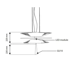 Suspension, Gravity 2, noir, 1x module LED (24W, 2040lm, 3000K) + 1x ampoule (GU10, 3W, 250lm, 3000K), Ø68cm, H40cm – Forestier