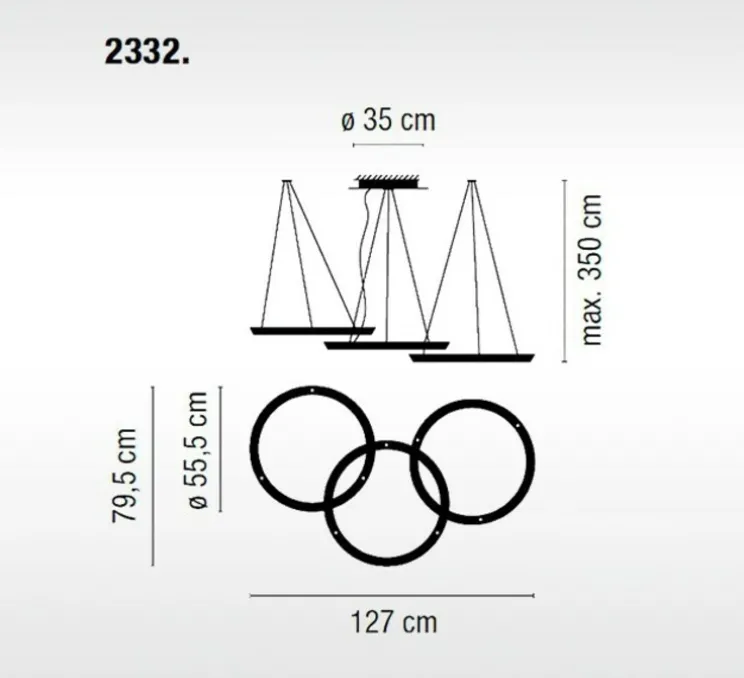 Suspension, Halo Jewel, 2332, blanc, LED, dim, 3000k, 4749 lm, L127cm, H4cm - Vibia