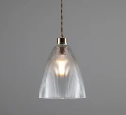 Suspension, Holophane, transparent, laiton antique, Ø20cm, H30cm - Mullan Lighting