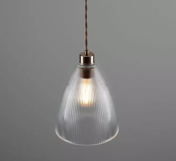 Suspension, Holophane, transparent, laiton antique, Ø20cm, H30cm - Mullan Lighting