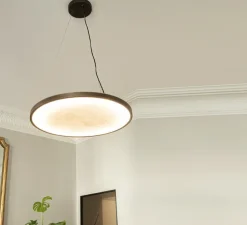 Suspension, Hublot 700 , bronze, albâtre veines marron, IP20 dimmable, LED, 2700K, 945lm, L70cm, H70cm - Entrelacs