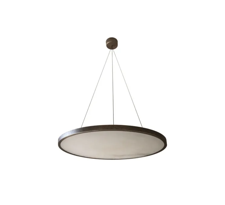 Suspension, Hublot 700 , bronze, albâtre veines marron, IP20 dimmable, LED, 2700K, 945lm, L70cm, H70cm - Entrelacs