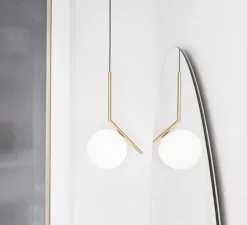 Suspension, IC Lights Suspension 1, opalin et laiton brossé, Ø20cm, H47cm - Flos
