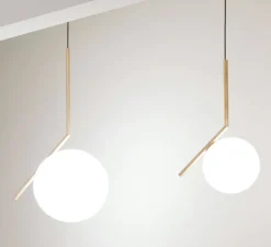 Suspension, IC Lights Suspension 1, opalin et laiton brossé, Ø20cm, H47cm - Flos