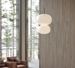 Suspension*LEDS C4 Suspension, Ilargi Doble, , LED, dim, 2700k, 1833 lm, Ø39,5cm, H67cm - bois, blanc