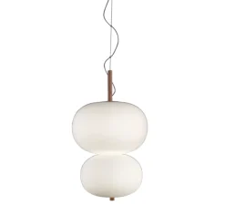 Suspension*LEDS C4 Suspension, Ilargi Doble, , LED, dim, 2700k, 1833 lm, Ø39,5cm, H67cm - bois, blanc