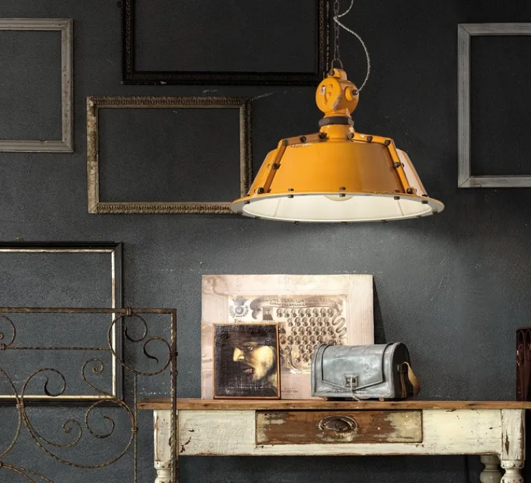 Suspension*Ferroluce Suspension, Industrial C1720, , Ø52cm, H36cm - jaune vintage