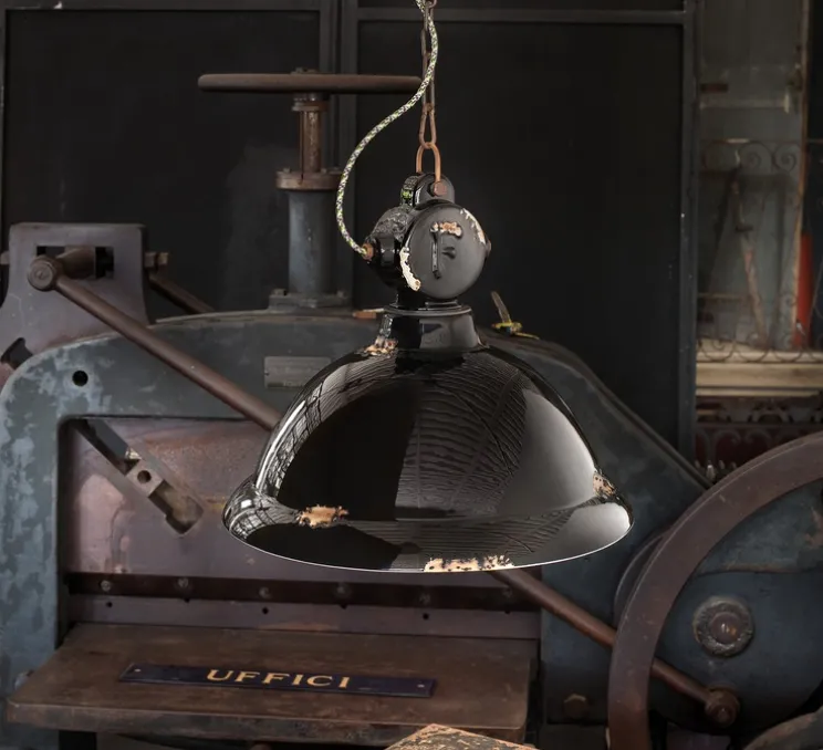 Suspension, Industrial C1710, noir vintage, Ø40cm, H36cm - Ferroluce