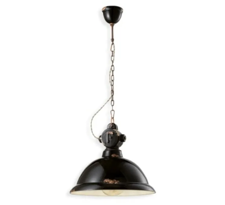 Suspension, Industrial C1710, noir vintage, Ø40cm, H36cm - Ferroluce