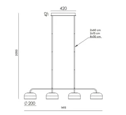 Suspension, Ipon C1316/4, laiton et verre transparent, LED, dim, 2700K, 2100 lm, L141,5cm, H205cm-Aromas del Campo