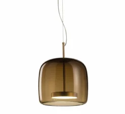Suspension*Vistosi Suspension, Jube SP S, , LED, dim, 2700K, 1200 lm, Ø18cm, H17cm - verre fumé marron, laiton