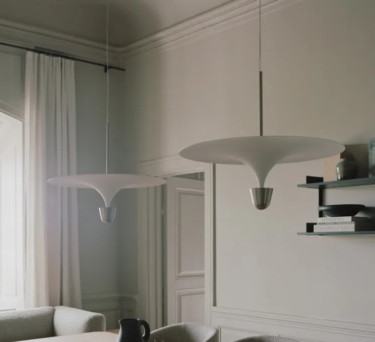 Suspension, Kantarell, nickel, LED, dim, 2700K, 1000 lm, Ø60cm, H51cm - New Works