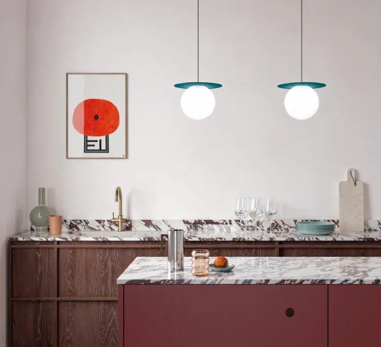 Suspension, Kiss, bleu pétrole, LED, 2700K, L21cm, H138cm - Axolight