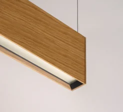 Suspension, L 120, chêne, LED, DALI, microprisme, 2700K, 2240 lm, L200cm, H12cm - Tunto