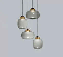 Suspension*Tooy Suspension, Legier 557.24, , IP40, LED, 2700K, 1200lm, Ø35cm, H28cm - verre fumé, laiton