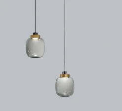 Suspension, Legier 557.22, verre fumé, laiton, IP40, LED, 2700K, 1200lm, Ø25cm, H33cm - Tooy