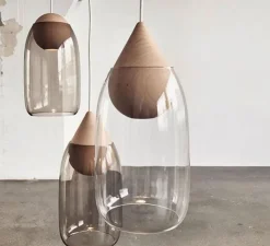 Suspension*Mater Suspension, Liuku, , Ø19,5cm, H40,5cm - verre fumé, bois