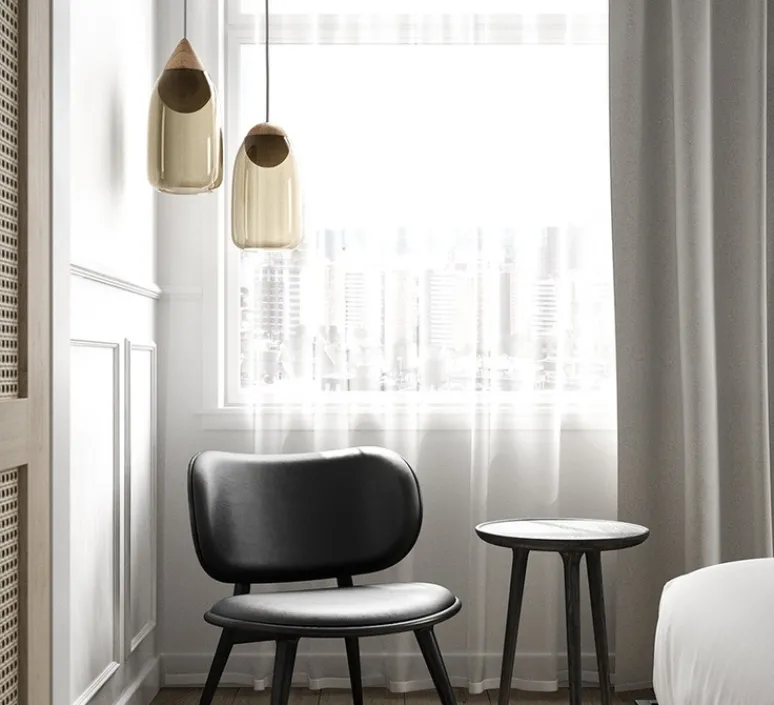 Suspension*Mater Suspension, Liuku, , Ø19,5cm, H34,5cm - verre transparent, bois