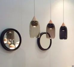 Suspension, Liuku, verre transparent, bois, Ø19,5cm, H40,5cm - Mater