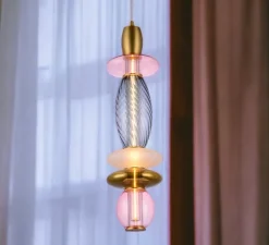 Enfants|Suspension*Elements lighting Suspension, Léonor verticale, , Ø15cm, H55cm - rose, doré miroir, fumé
