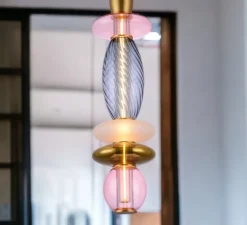 Enfants|Suspension*Elements lighting Suspension, Léonor verticale, , Ø15cm, H55cm - rose, doré miroir, fumé